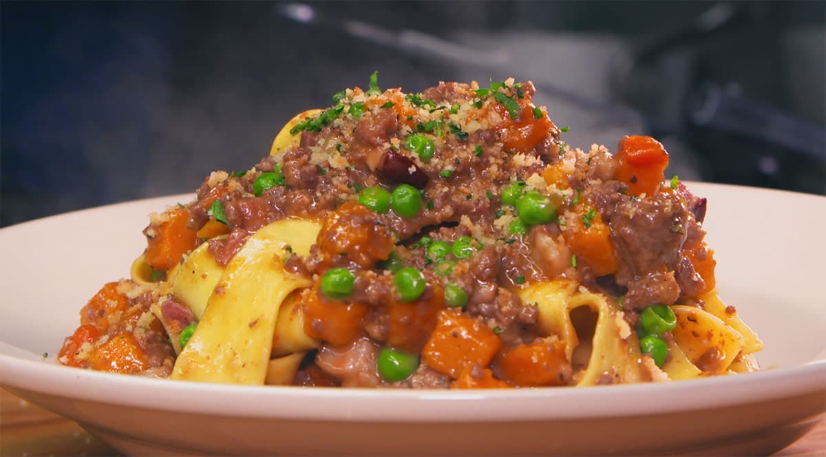 Bison Ragu on white plate